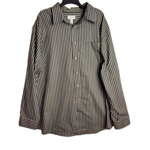 St Johns Bay Shirt Mens XXL Tall Long Sleeve Gray Striped Button Up Iron Free